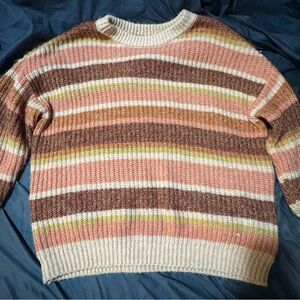 SO Women's Sweater in Pink, Brown, and Cream Stripes